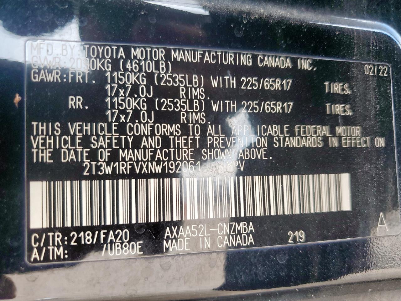 2022 Toyota Rav4 Xle VIN: 2T3W1RFVXNW192061 Lot: 70446255