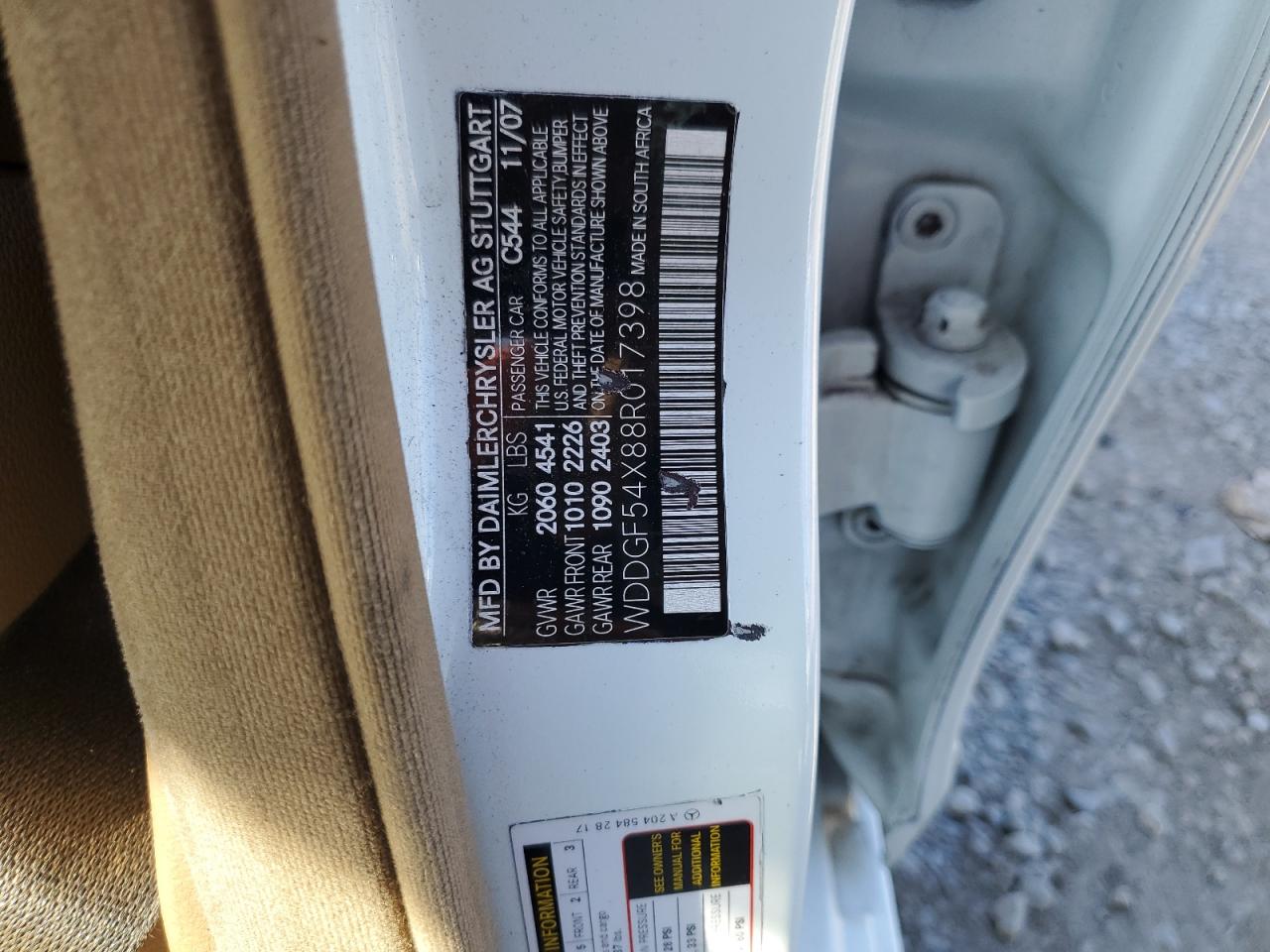 2008 Mercedes-Benz C 300 VIN: WDDGF54X88R017398 Lot: 82137455