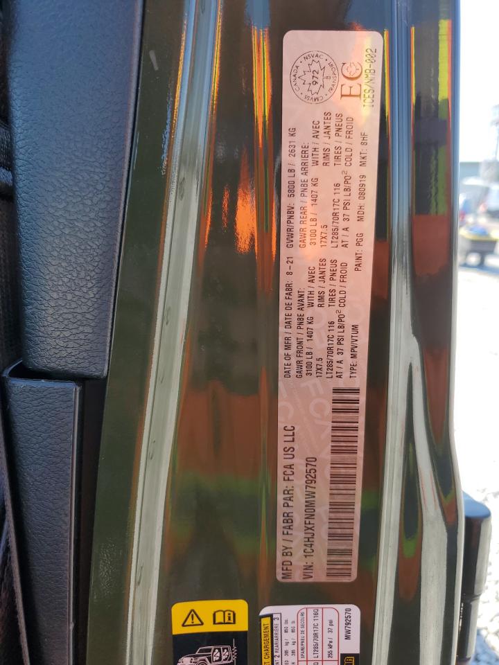2021 Jeep Wrangler Unlimited Rubicon VIN: 1C4HJXFN0MW792570 Lot: 80483525