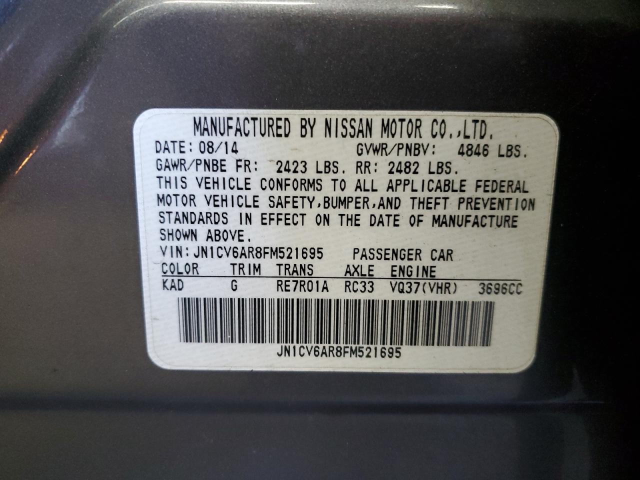 2015 Infiniti Q40 VIN: JN1CV6AR8FM521695 Lot: 81148915