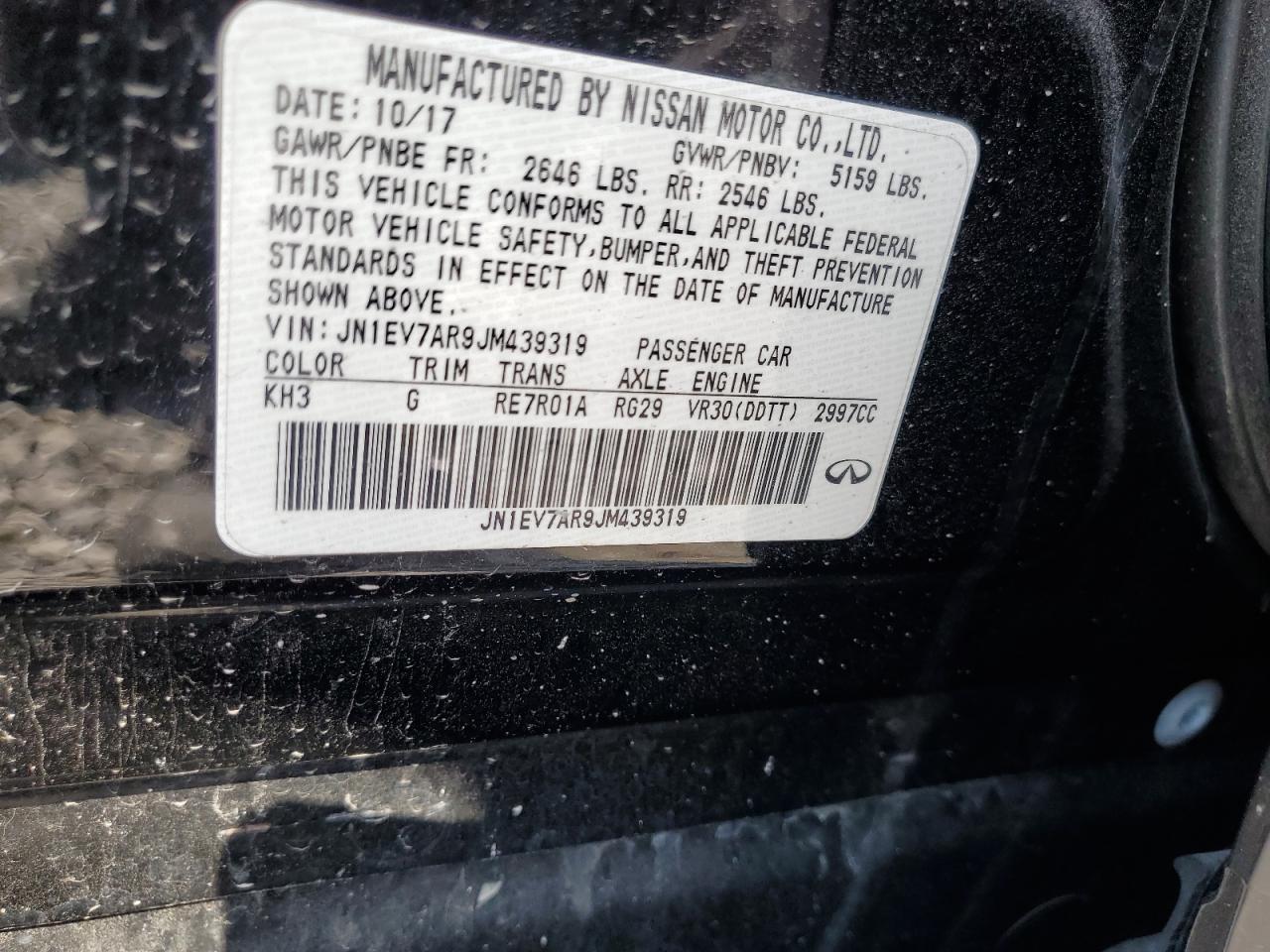 2018 Infiniti Q50 Luxe VIN: JN1EV7AR9JM439319 Lot: 80736065