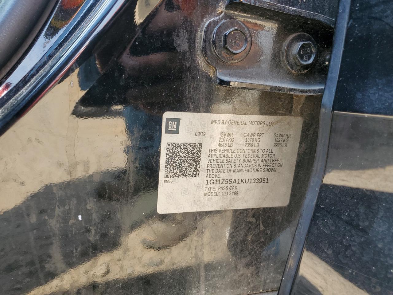 2019 Chevrolet Impala Lt VIN: 1G11Z5SA1KU133951 Lot: 81102265