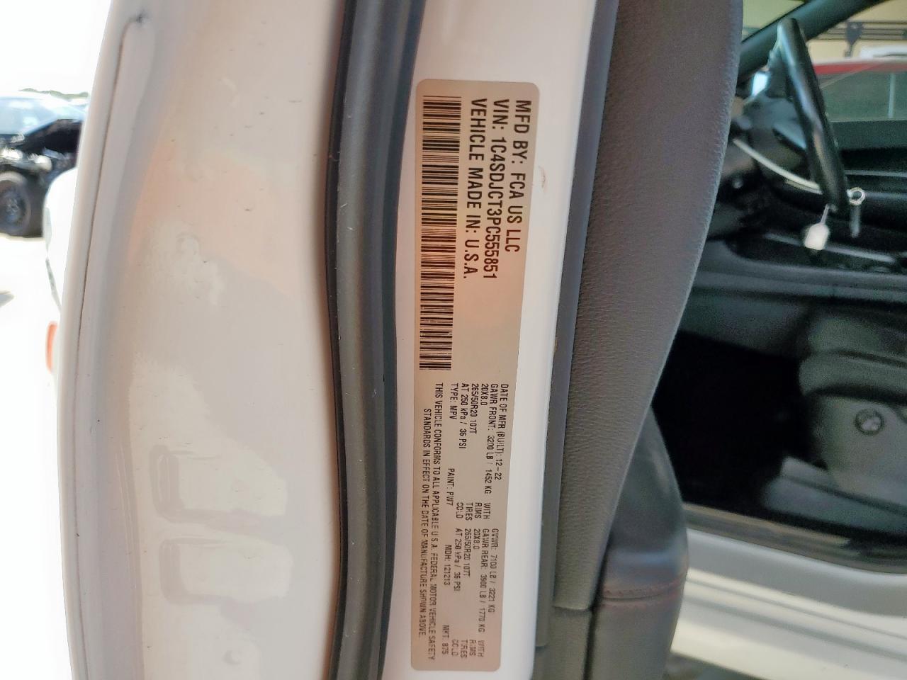 2023 Dodge Durango R/T VIN: 1C4SDJCT3PC555851 Lot: 81414885