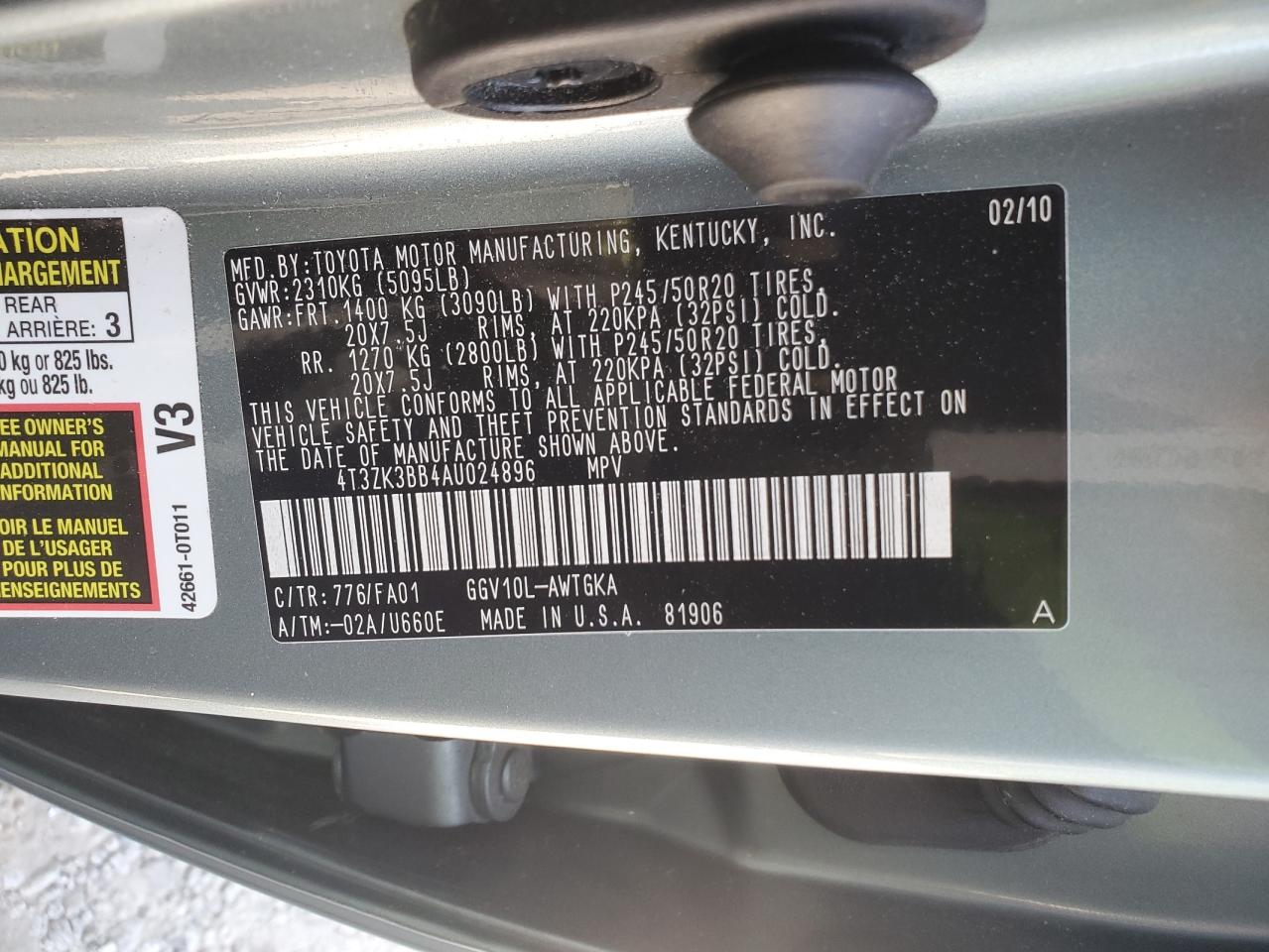 2010 Toyota Venza VIN: 4T3ZK3BB4AU024896 Lot: 72099935