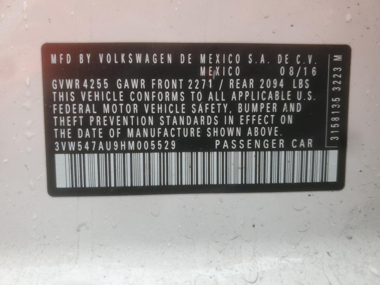 2017 Volkswagen Gti Sport VIN: 3VW547AU9HM005529 Lot: 81165085