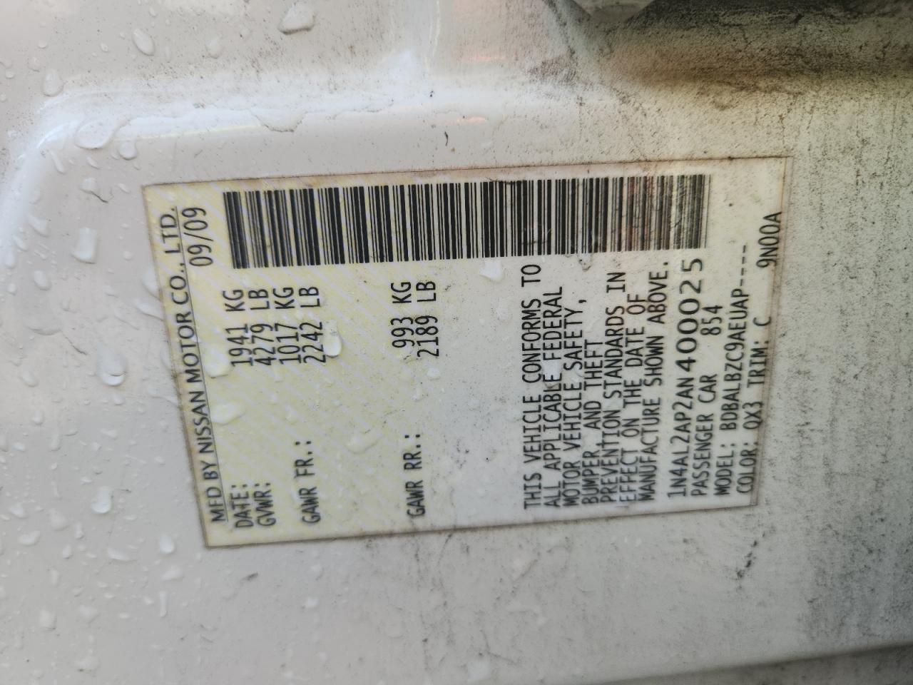 2010 Nissan Altima Base VIN: 1N4AL2AP2AN400025 Lot: 81153875