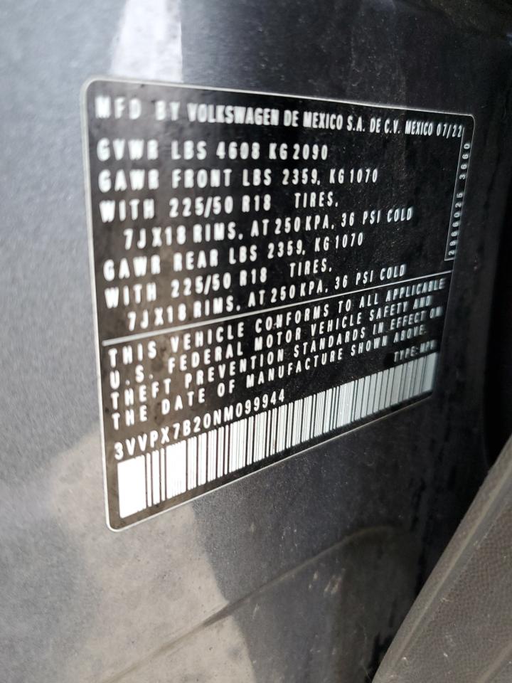 2022 Volkswagen Taos Se Iq Drive VIN: 3VVPX7B20NM099944 Lot: 80020575