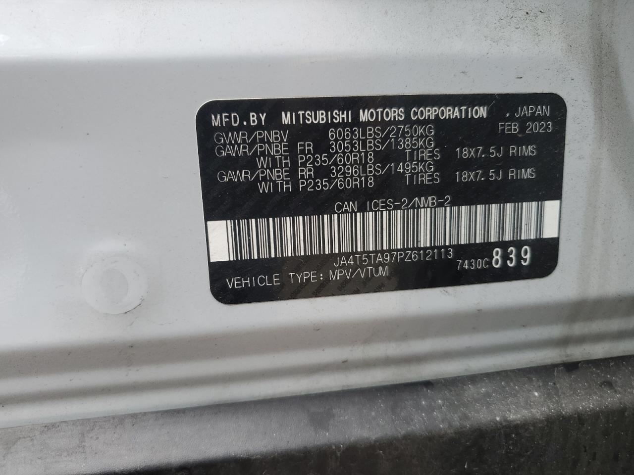 2023 Mitsubishi Outlander Es VIN: JA4T5TA97PZ612113 Lot: 81583005