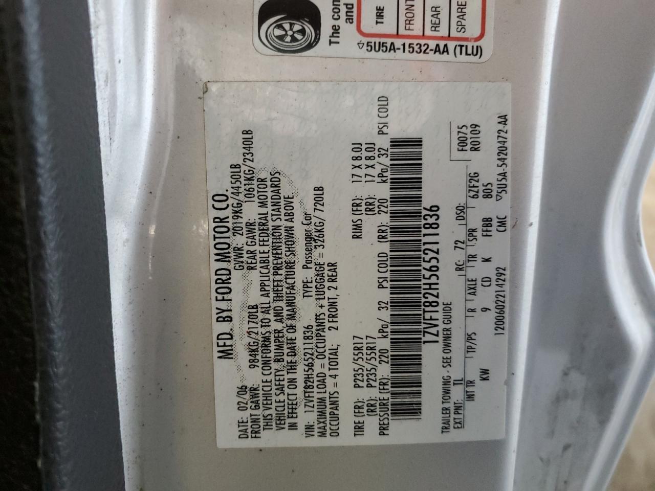 2006 Ford Mustang Gt VIN: 1ZVFT82H565211836 Lot: 81104605