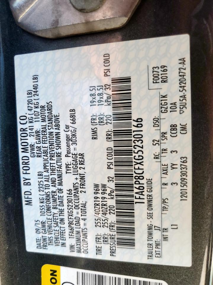 2016 Ford Mustang Gt VIN: 1FA6P8CFXG5230166 Lot: 80335095