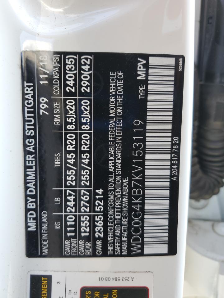 2019 Mercedes-Benz Glc 300 4Matic VIN: WDC0G4KB7KV153119 Lot: 81036165