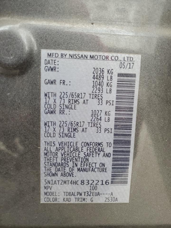 2017 Nissan Rogue S VIN: 5N1AT2MT4HC832216 Lot: 71809165