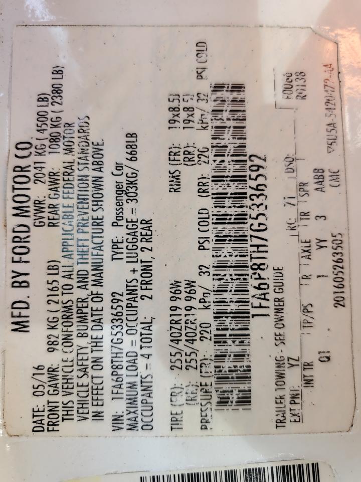 2016 Ford Mustang VIN: 1FA6P8TH7G5336592 Lot: 71533665