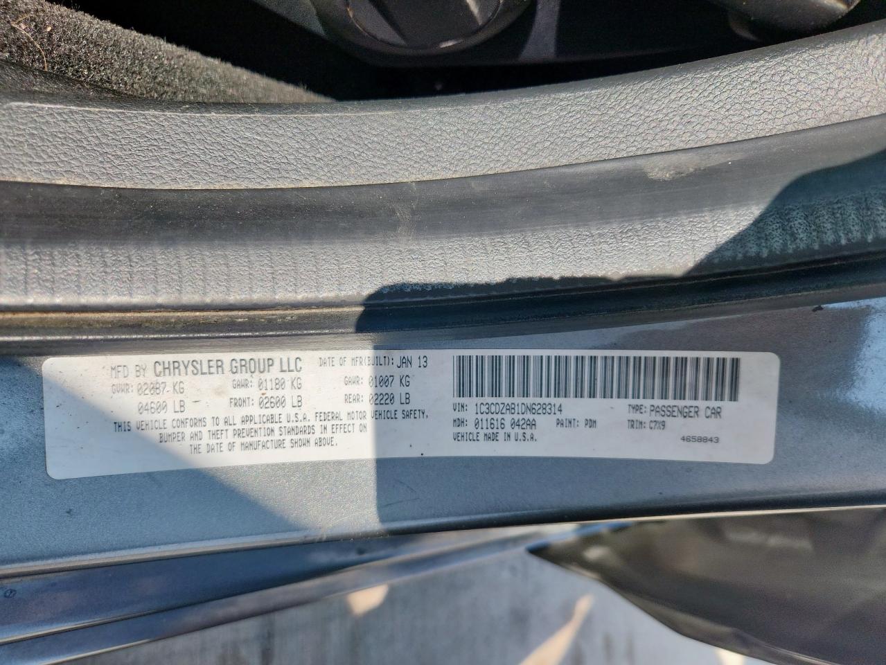 2013 Dodge Avenger Se VIN: 1C3CDZAB1DN628314 Lot: 81773955