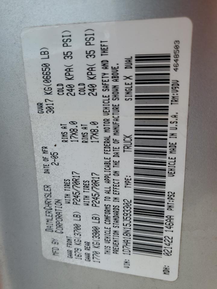 2005 Dodge Ram 1500 St VIN: 1D7HA18N15J593302 Lot: 80828075