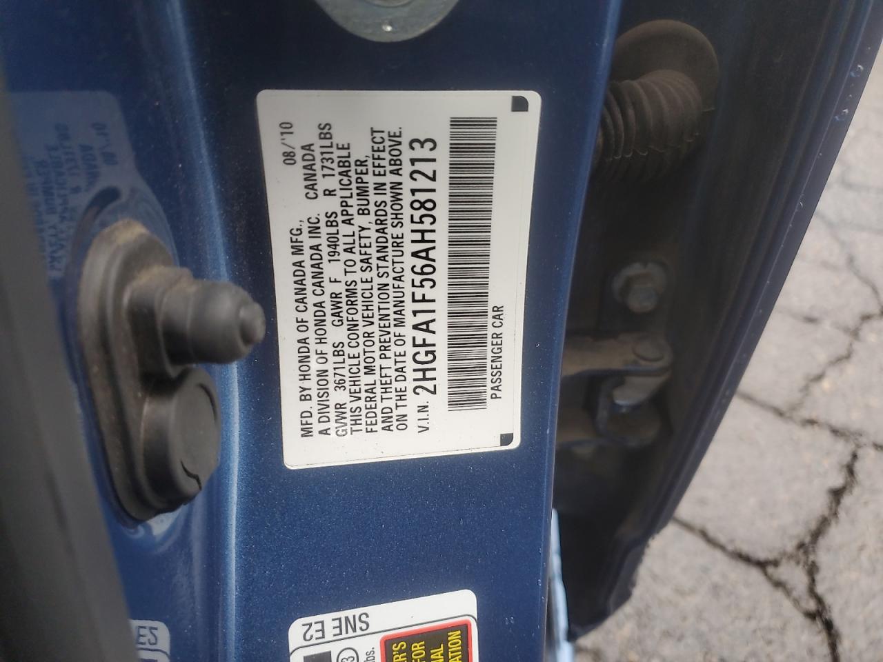 2010 Honda Civic Lx VIN: 2HGFA1F56AH581213 Lot: 81844165