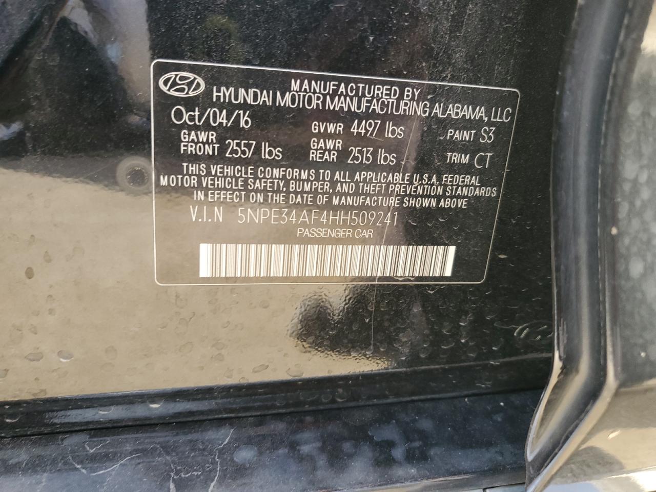 2017 Hyundai Sonata Sport VIN: 5NPE34AF4HH509241 Lot: 84268785