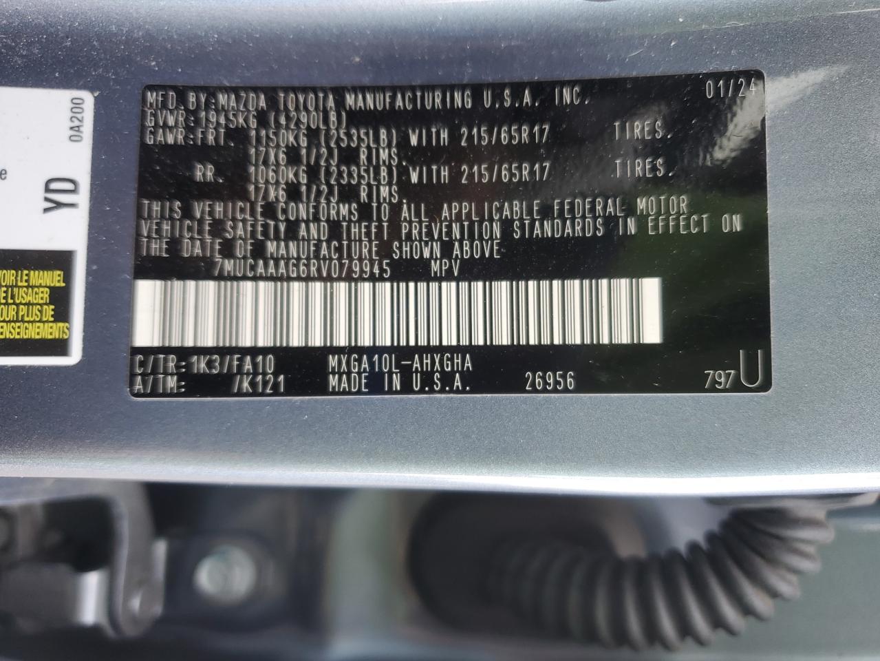 2024 Toyota Corolla Cross Le VIN: 7MUCAAAG6RV079945 Lot: 71922435