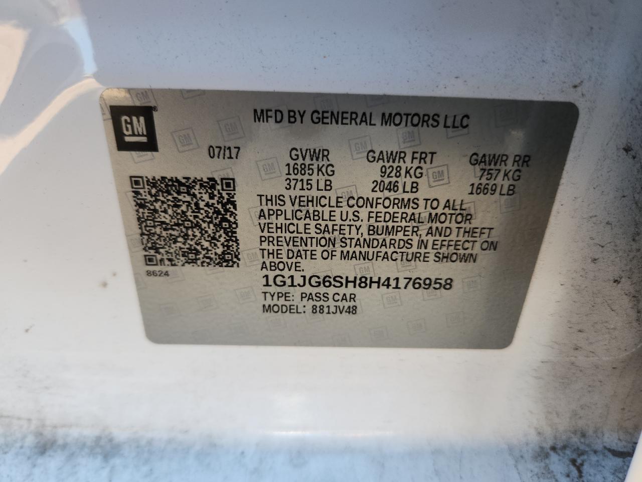 2017 Chevrolet Sonic VIN: 1G1JG6SH8H4176958 Lot: 81264285