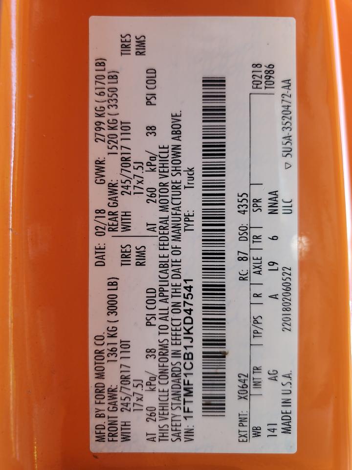 2018 Ford F150 VIN: 1FTMF1CB1JKD47541 Lot: 71255855