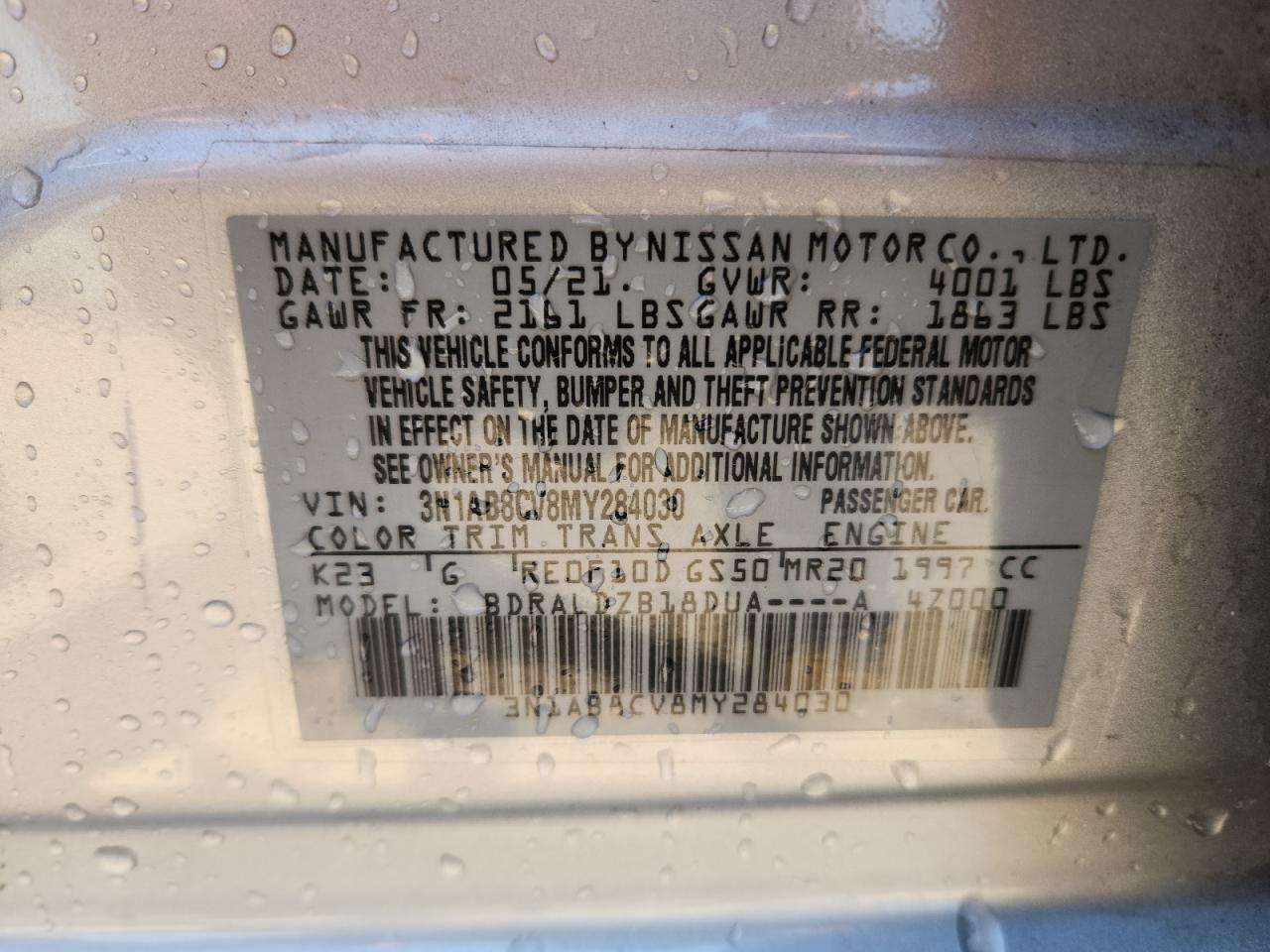 2021 Nissan Sentra Sv VIN: 3N1AB8CV8MY284030 Lot: 80098115