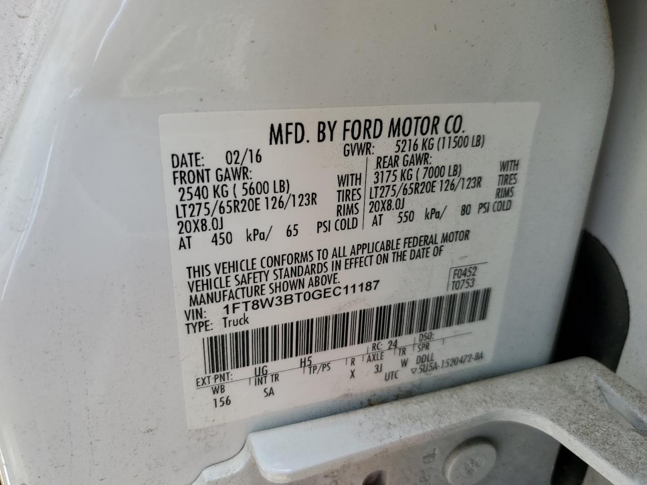 2016 Ford F350 Super Duty VIN: 1FT8W3BT0GEC11187 Lot: 81845975