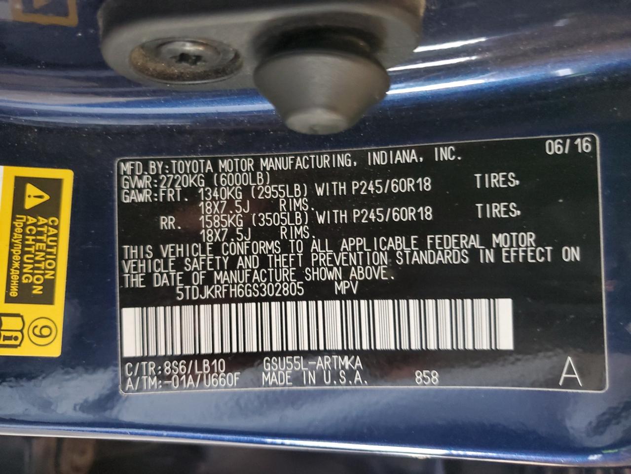 2016 Toyota Highlander Xle VIN: 5TDJKRFH6GS302805 Lot: 80314205