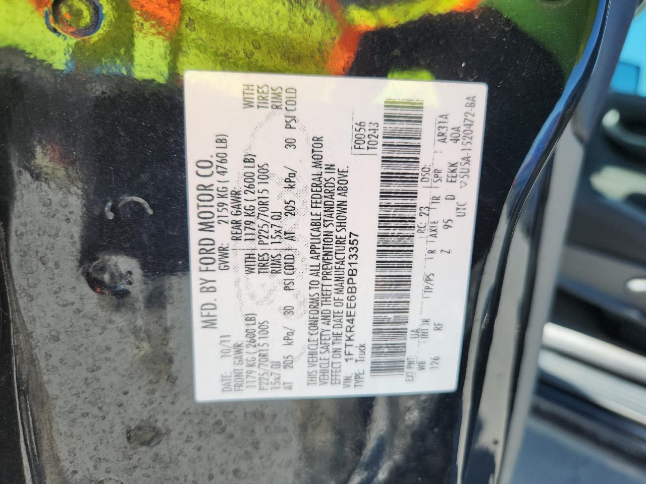 2011 Ford Ranger Super Cab VIN: 1FTKR4EE6BPB13357 Lot: 81178795