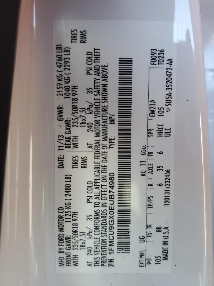 2014 Ford Escape Se VIN: 1FMCU9GX0EUB74980 Lot: 80905375