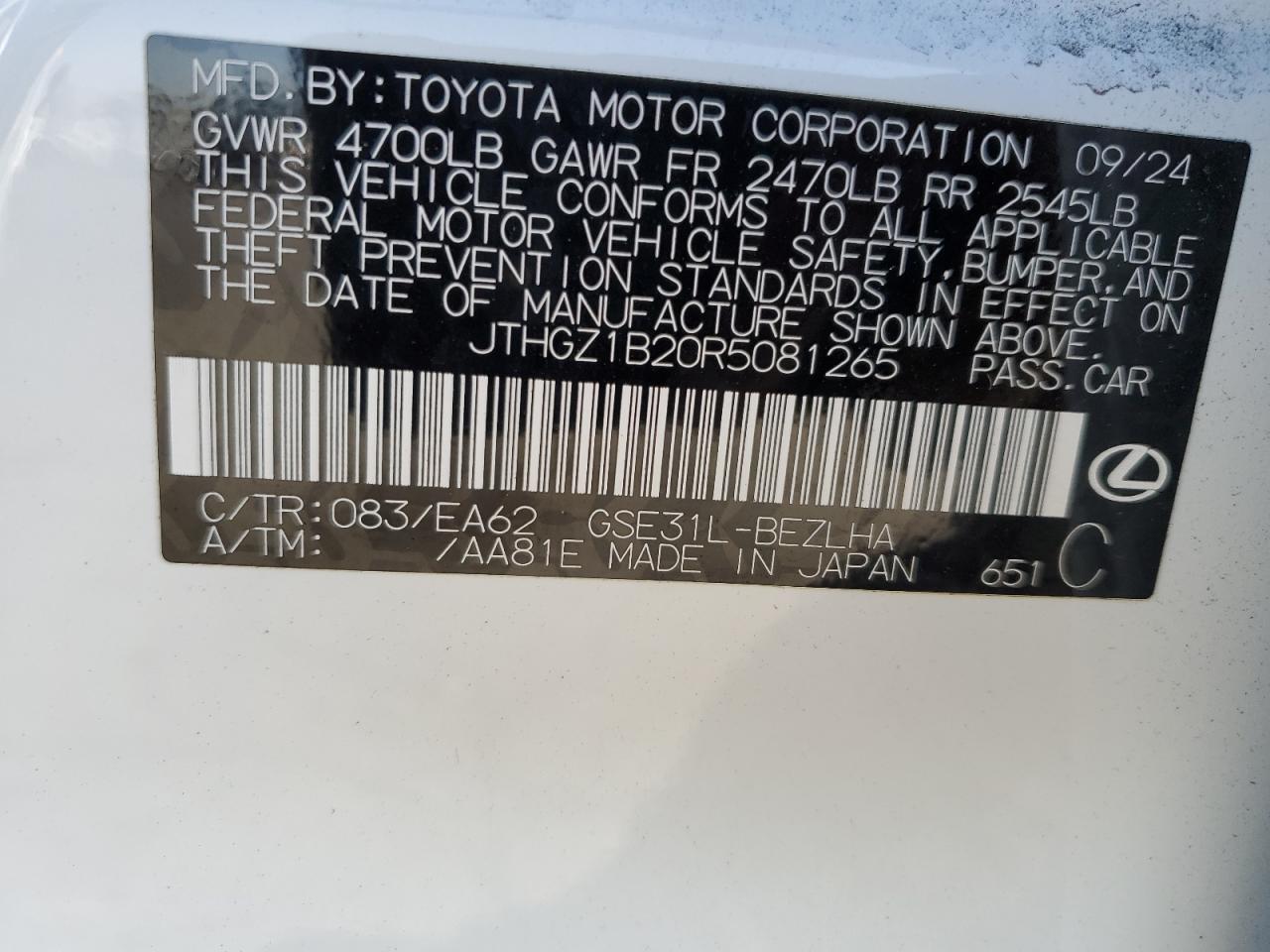 2024 Lexus Is 350 F Sport Design VIN: JTHGZ1B20R5081265 Lot: 81801635