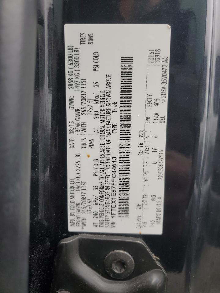 2015 Ford F150 Super Cab VIN: 1FTEX1E87FFC44613 Lot: 71975125