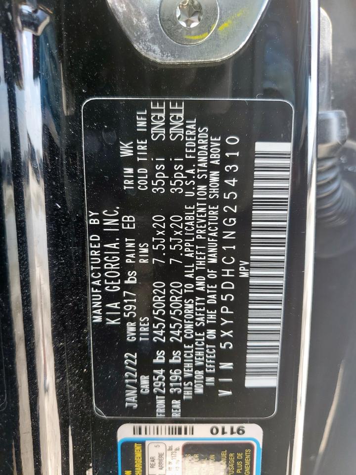 2022 Kia Telluride Sx VIN: 5XYP5DHC1NG254310 Lot: 71924235