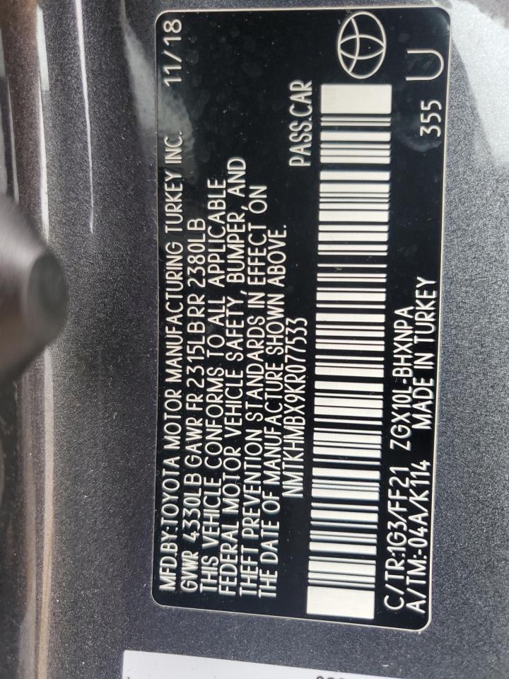 2019 Toyota C-Hr Xle VIN: NMTKHMBX9KR077533 Lot: 84803295