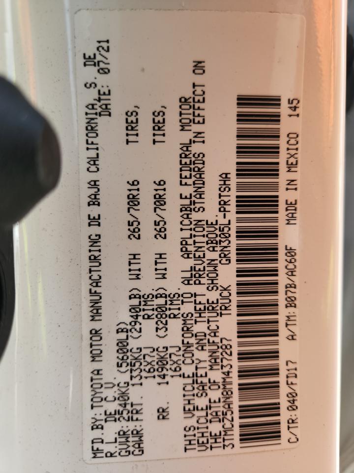 2021 Toyota Tacoma Double Cab VIN: 3TMCZ5AN8MM437287 Lot: 71411065