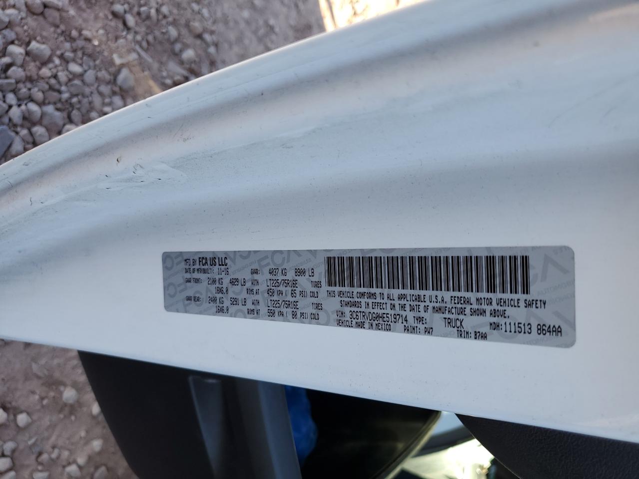 2017 Ram Promaster 2500 2500 High VIN: 3C6TRVDG0HE519714 Lot: 71933745