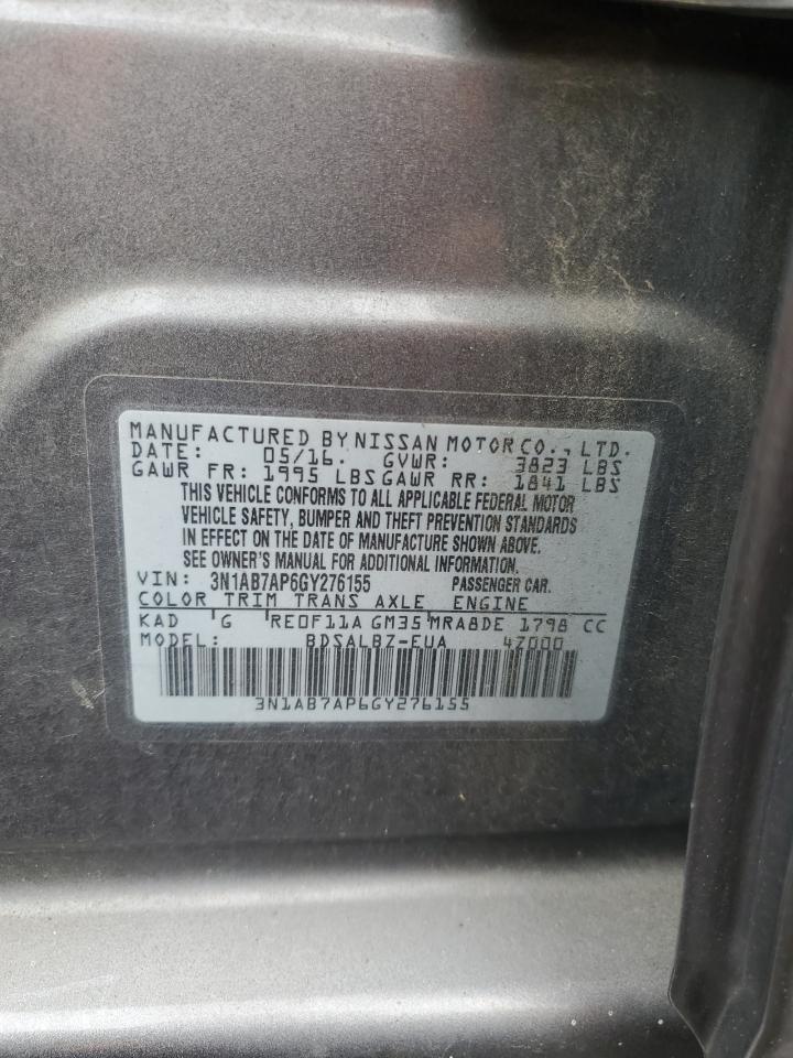 2016 Nissan Sentra S VIN: 3N1AB7AP6GY276155 Lot: 81905105