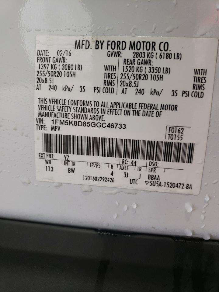 2016 Ford Explorer Xlt VIN: 1FM5K8D85GGC46733 Lot: 84571225