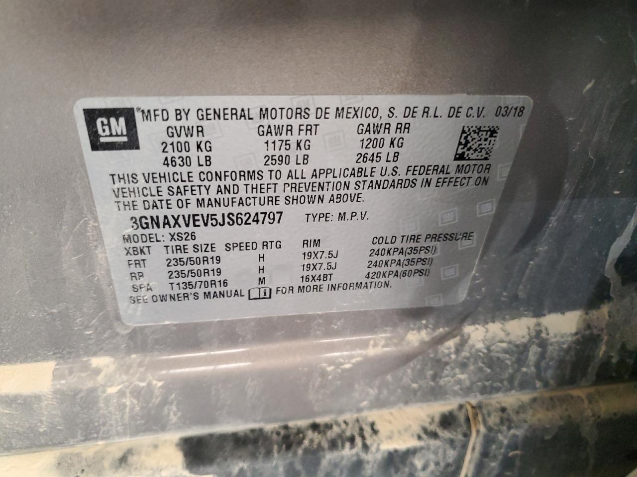 2018 Chevrolet Equinox Premier VIN: 3GNAXVEV5JS624797 Lot: 81815975