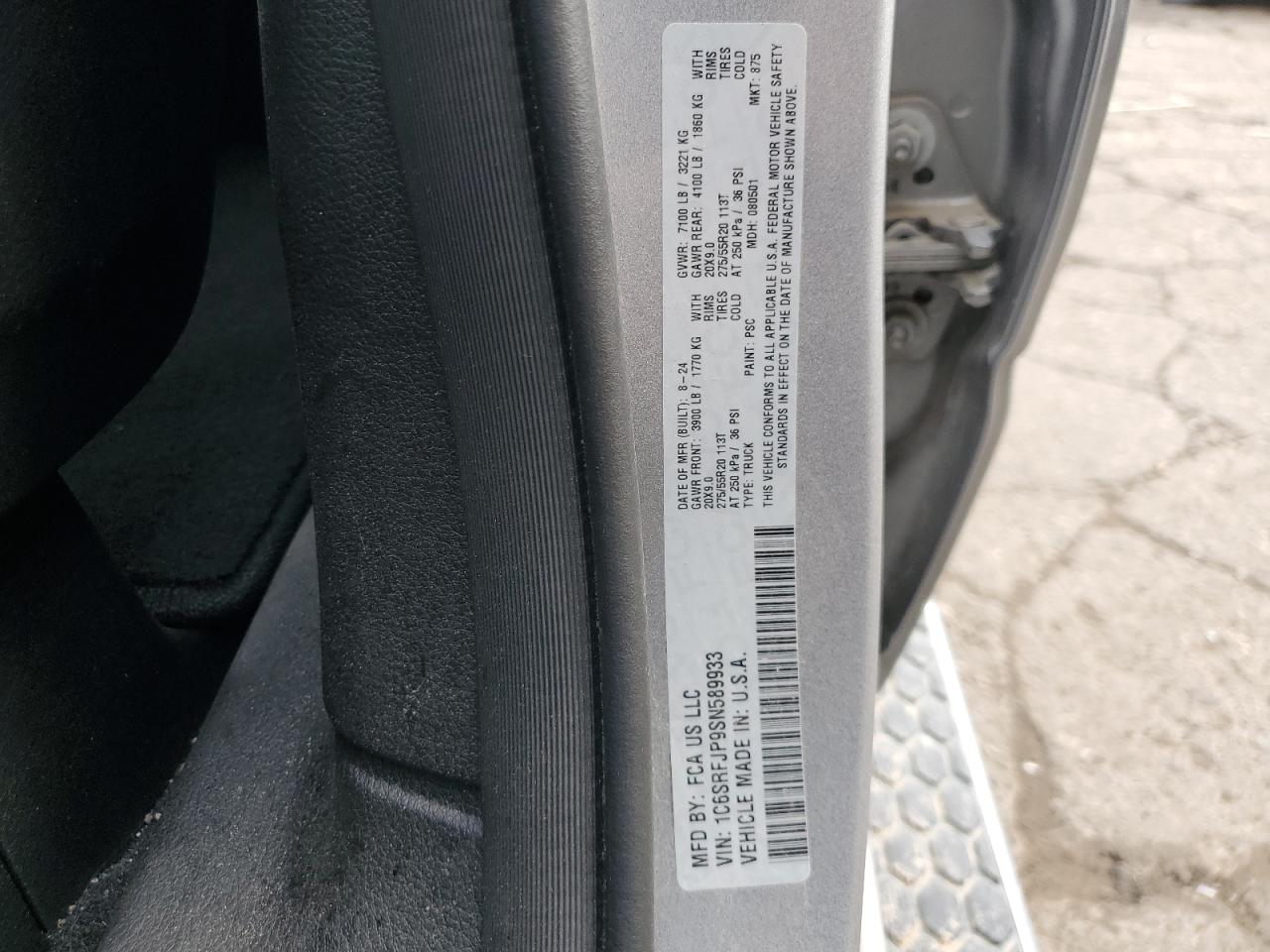 2025 Ram 1500 Laramie VIN: 1C6SRFJP9SN589933 Lot: 82053645