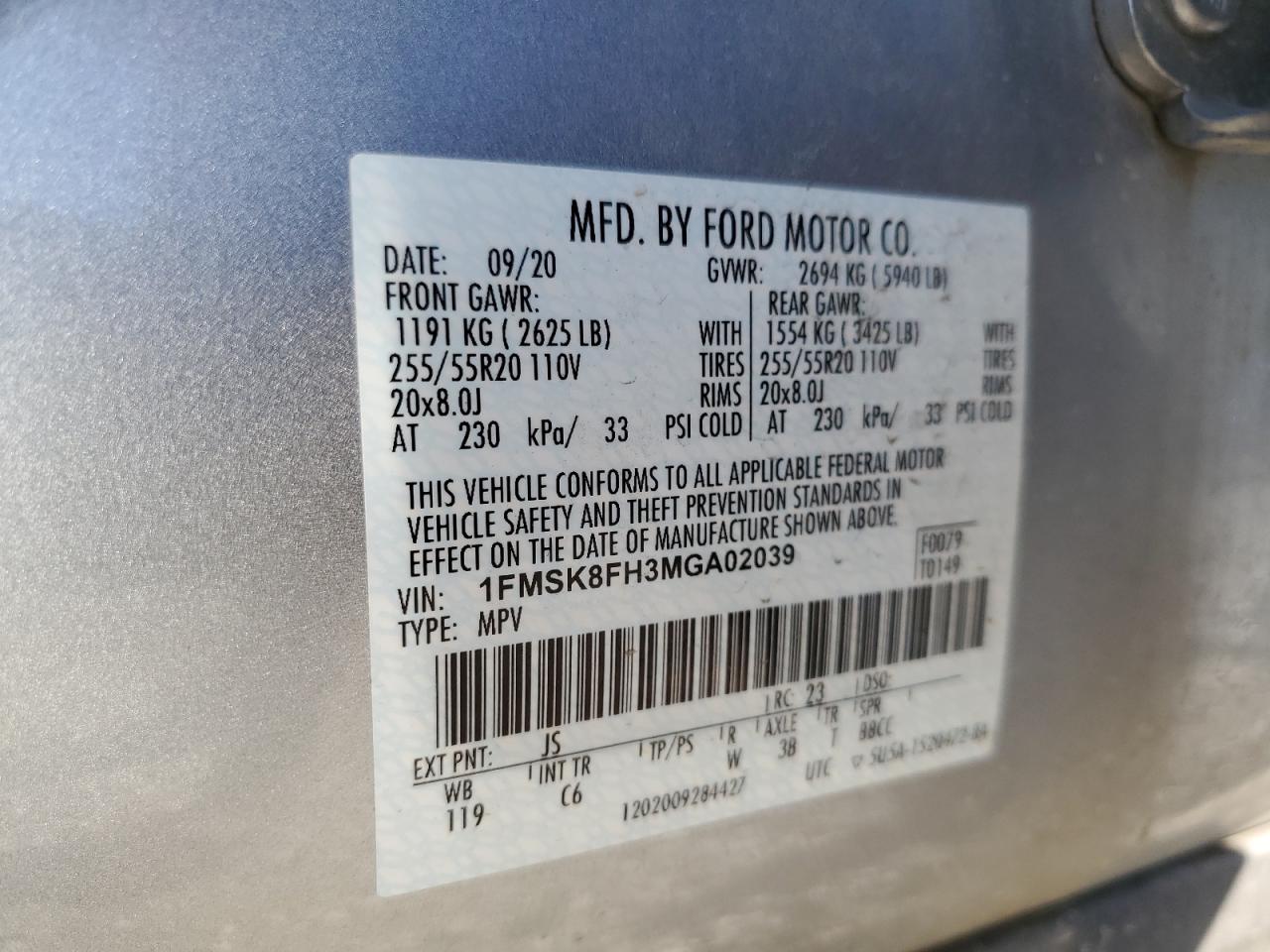 2021 Ford Explorer Limited VIN: 1FMSK8FH3MGA02039 Lot: 83982355