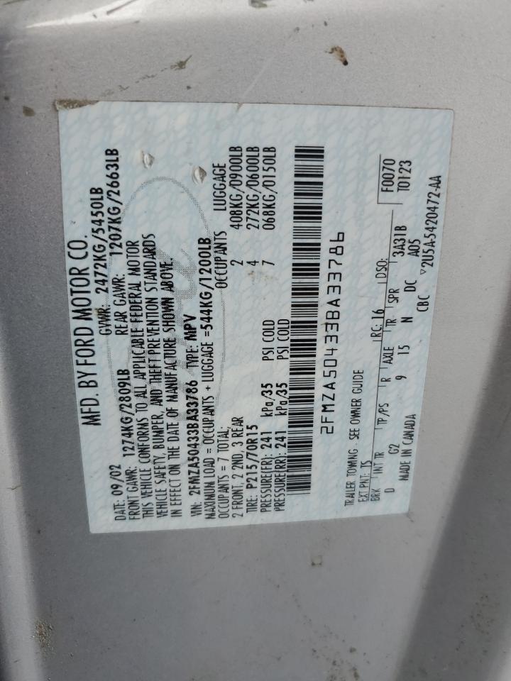 2003 Ford Windstar Wagon VIN: 2FMZA50433BA33786 Lot: 84017145