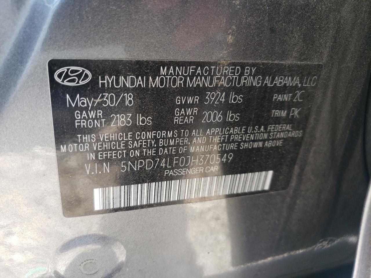 2018 Hyundai Elantra Se VIN: 5NPD74LF0JH370549 Lot: 81389125