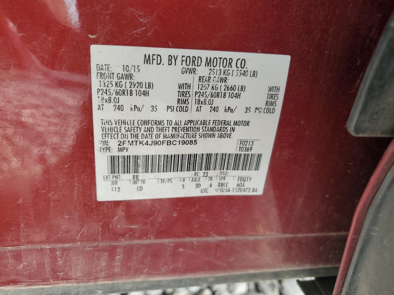 2015 Ford Edge Sel VIN: 2FMTK4J90FBC19085 Lot: 80488425