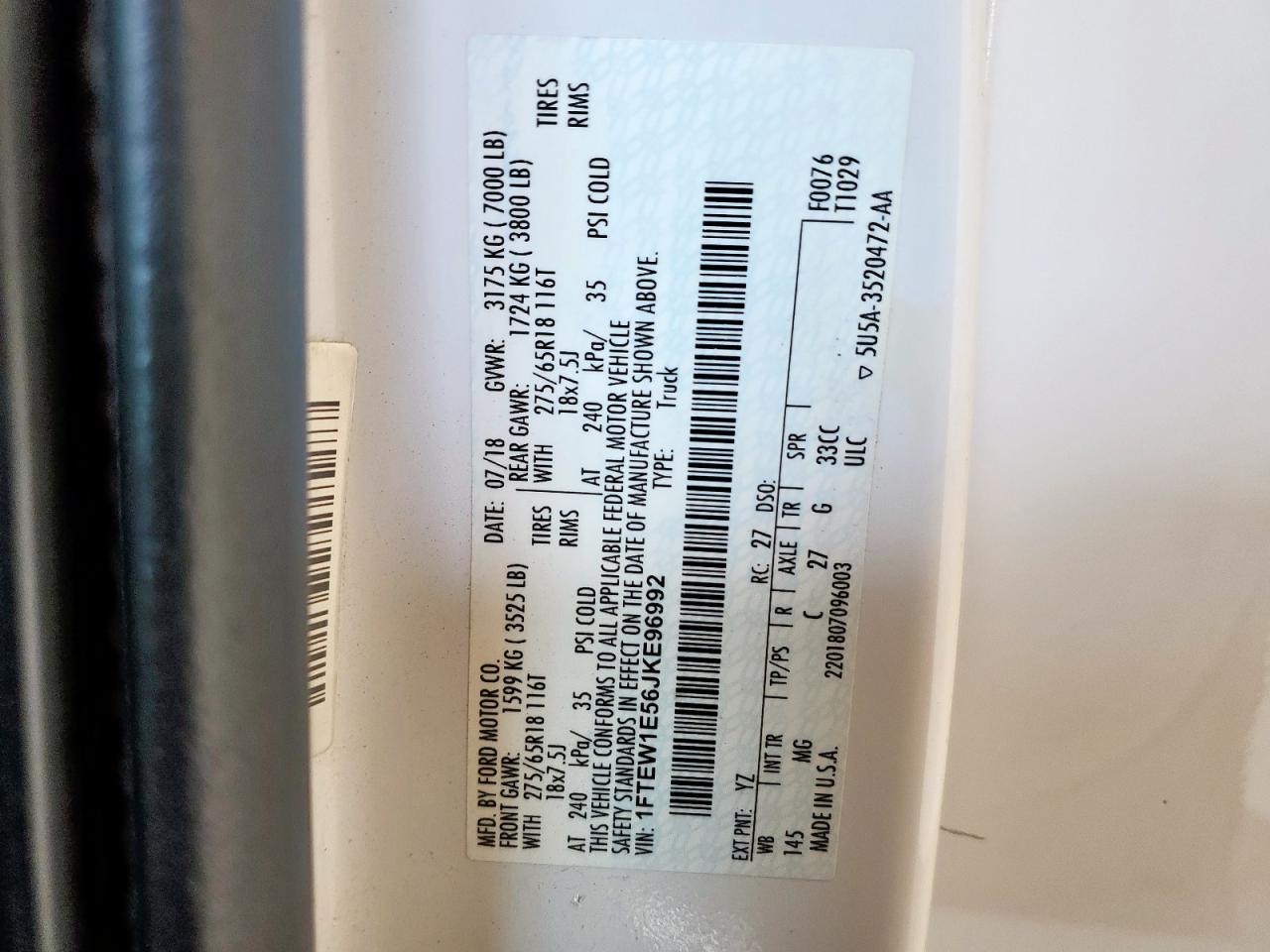 2018 Ford F150 Supercrew VIN: 1FTEW1E56JKE96992 Lot: 80672665