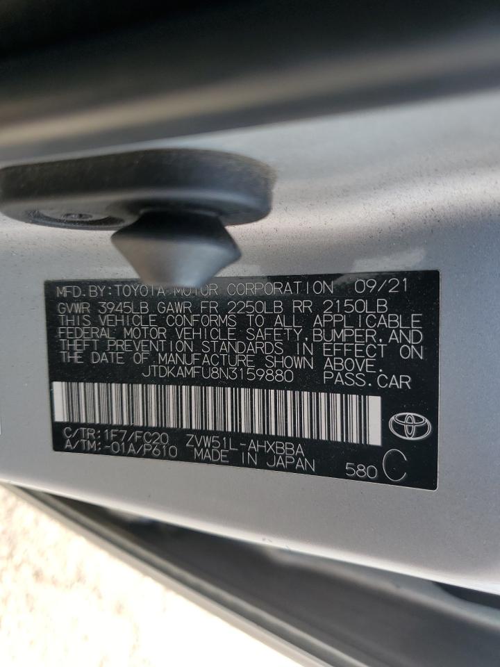 2022 Toyota Prius Night Shade VIN: JTDKAMFU8N3159880 Lot: 72081065