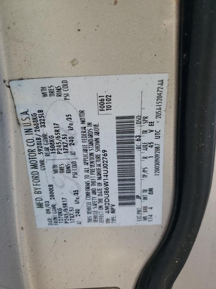 2004 Mercury Mountaineer VIN: 4M2DU86W14UJ02769 Lot: 69140595