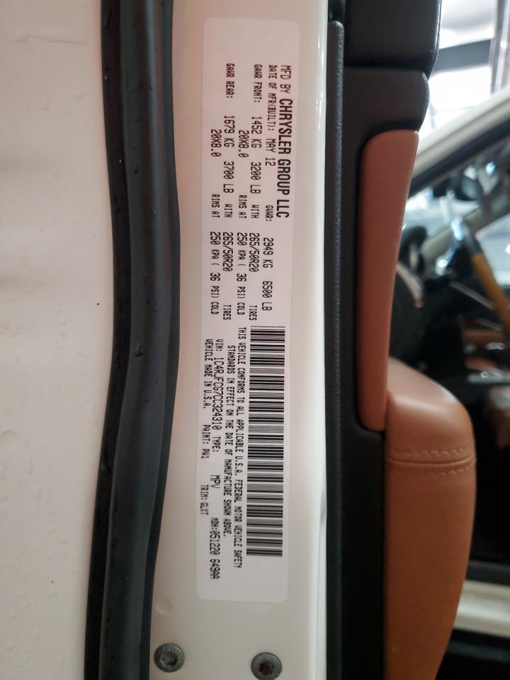 2012 Jeep Grand Cherokee Overland VIN: 1C4RJFCG7CC324310 Lot: 84262345