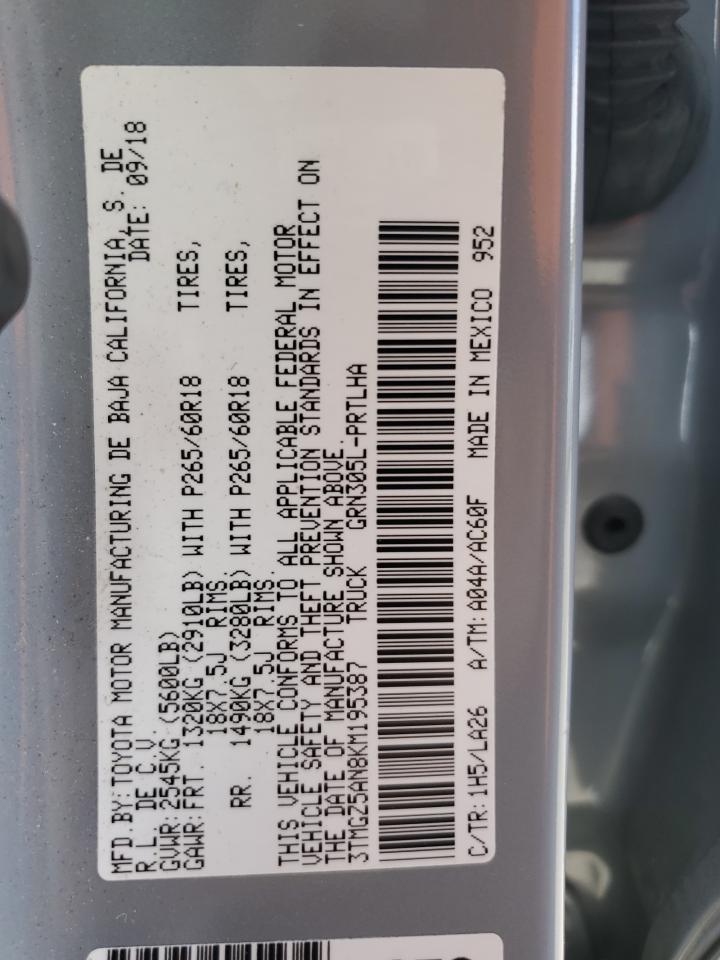 2019 Toyota Tacoma Double Cab VIN: 3TMGZ5AN8KM195387 Lot: 80586915