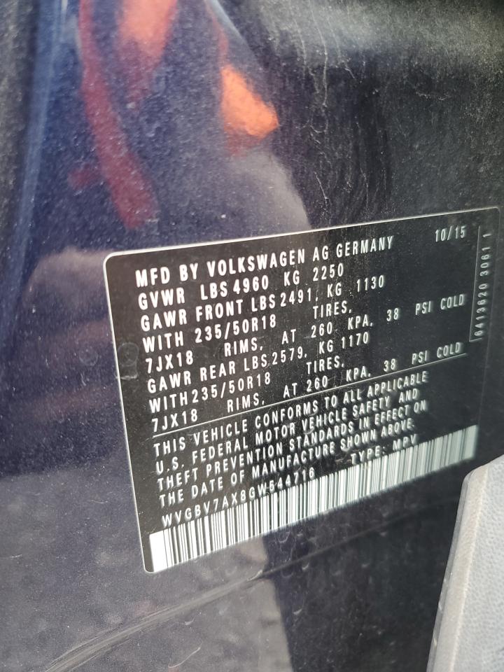 2016 Volkswagen Tiguan S VIN: WVGBV7AX8GW544716 Lot: 80329635