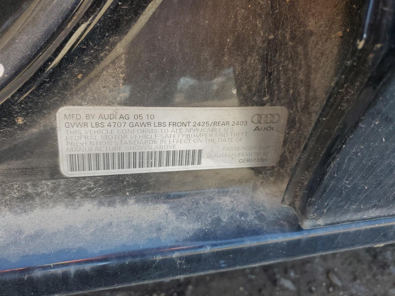 2010 Audi A4 Premium VIN: WAUAFAFL8AN070440 Lot: 71473515